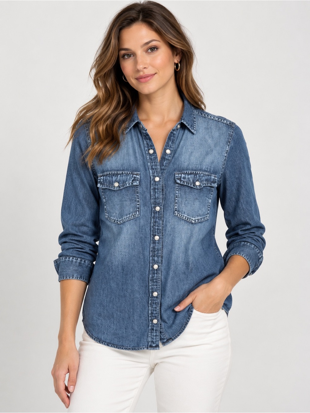 J. Crew Women's Medium Blue Denim Button-Down Shirt